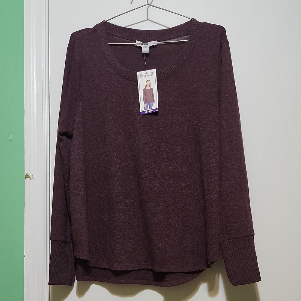 Nine West Burgundy Scoop Neck Pullover Sweater